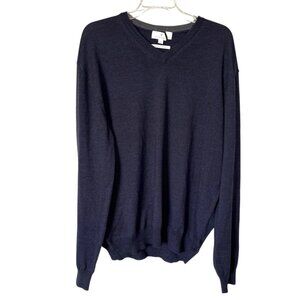 Toscano Firenze Mens Navy V-Neck Pull Over Merino Wool Sweater XXL